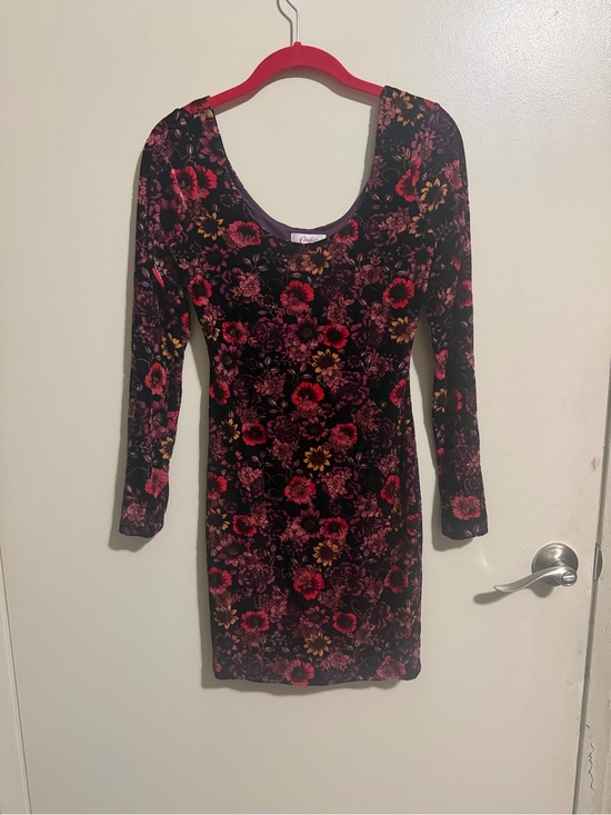 Candie's Dresses & Skirts - Candie's Black Velvet Midi Dress with Red & Yellow Floral Print